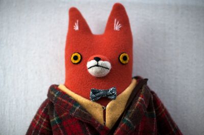 Close-up view of a stuffed animal fox